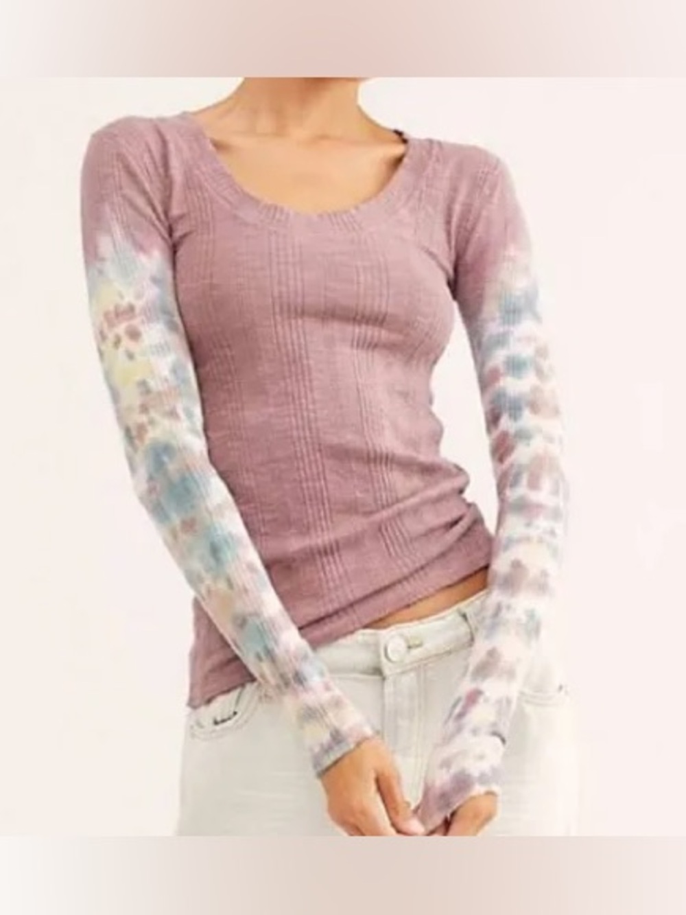 Free People | We The Free Tie Dye Ribbed Scoop Neck Thermal Long Sleeve - Mauve